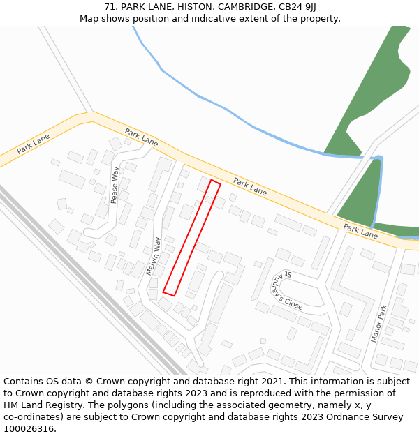 71, PARK LANE, HISTON, CAMBRIDGE, CB24 9JJ: Location map and indicative extent of plot