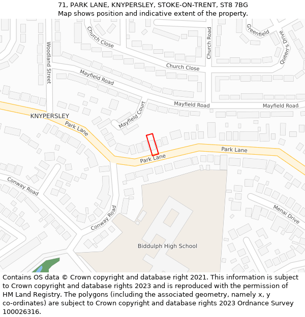 71, PARK LANE, KNYPERSLEY, STOKE-ON-TRENT, ST8 7BG: Location map and indicative extent of plot