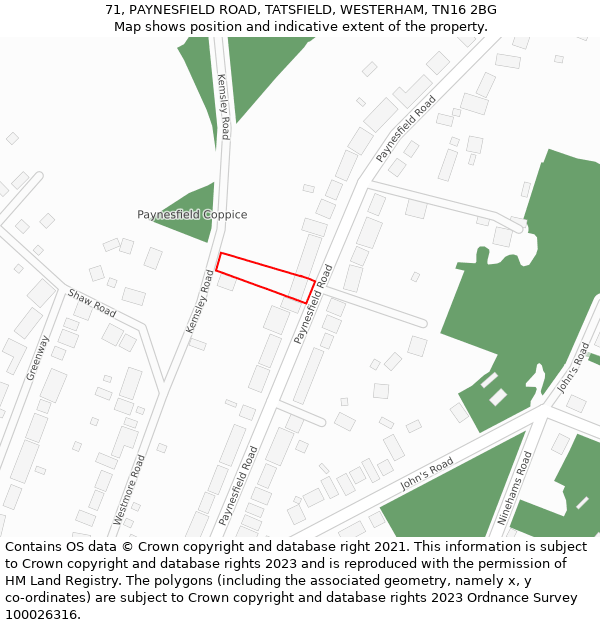 71, PAYNESFIELD ROAD, TATSFIELD, WESTERHAM, TN16 2BG: Location map and indicative extent of plot