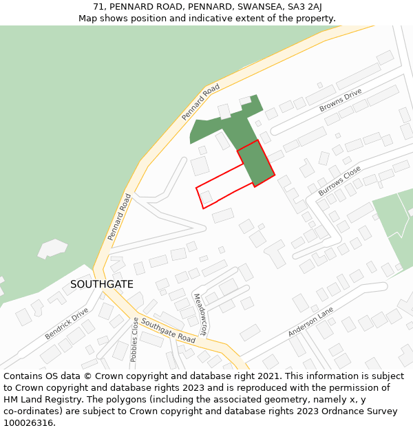 71, PENNARD ROAD, PENNARD, SWANSEA, SA3 2AJ: Location map and indicative extent of plot
