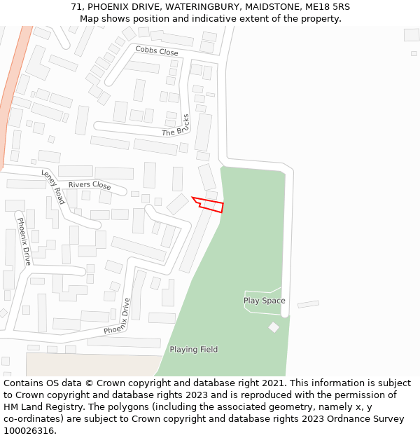 71, PHOENIX DRIVE, WATERINGBURY, MAIDSTONE, ME18 5RS: Location map and indicative extent of plot