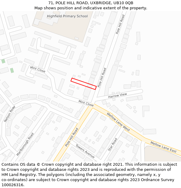 71, POLE HILL ROAD, UXBRIDGE, UB10 0QB: Location map and indicative extent of plot