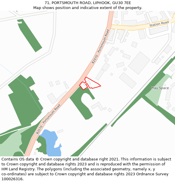 71, PORTSMOUTH ROAD, LIPHOOK, GU30 7EE: Location map and indicative extent of plot