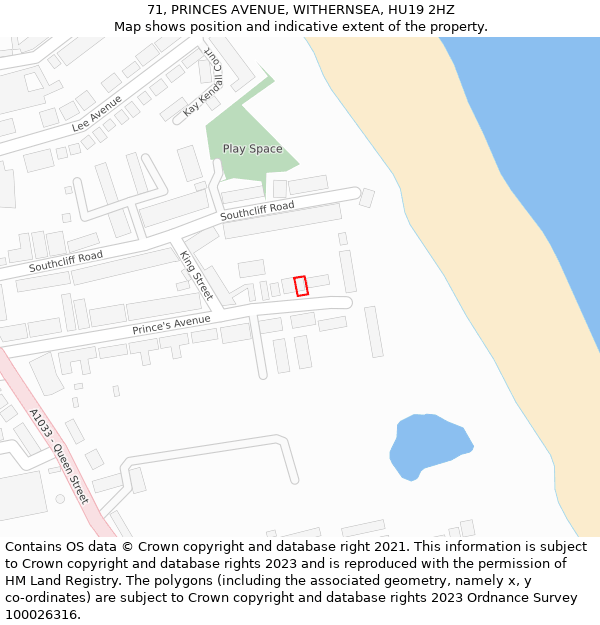 71, PRINCES AVENUE, WITHERNSEA, HU19 2HZ: Location map and indicative extent of plot