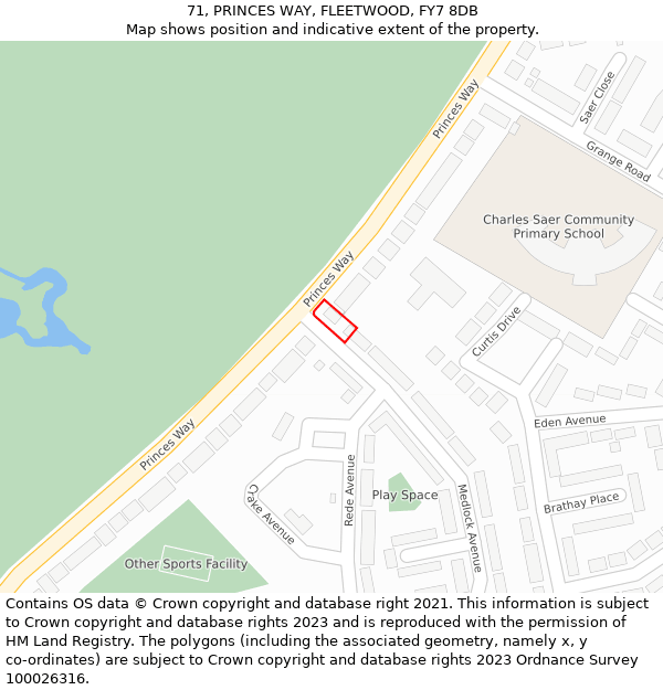 71, PRINCES WAY, FLEETWOOD, FY7 8DB: Location map and indicative extent of plot