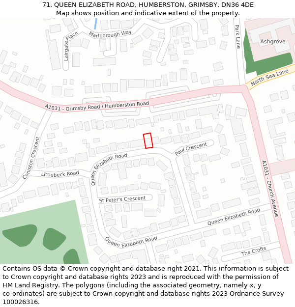 71, QUEEN ELIZABETH ROAD, HUMBERSTON, GRIMSBY, DN36 4DE: Location map and indicative extent of plot