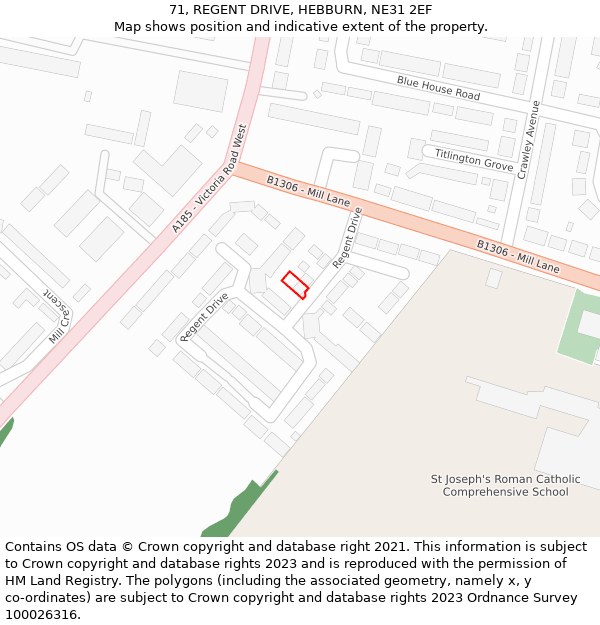 71, REGENT DRIVE, HEBBURN, NE31 2EF: Location map and indicative extent of plot