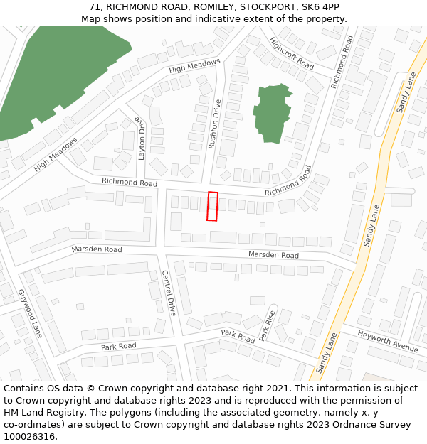 71, RICHMOND ROAD, ROMILEY, STOCKPORT, SK6 4PP: Location map and indicative extent of plot
