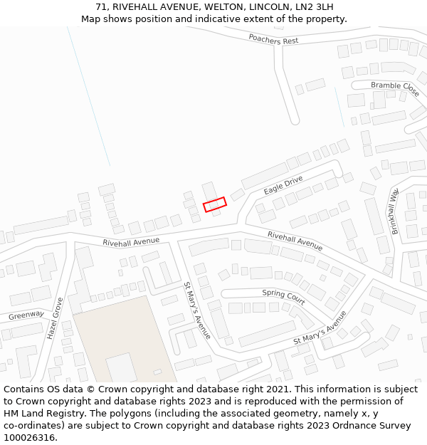 71, RIVEHALL AVENUE, WELTON, LINCOLN, LN2 3LH: Location map and indicative extent of plot