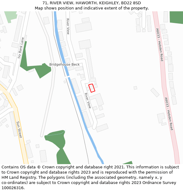 71, RIVER VIEW, HAWORTH, KEIGHLEY, BD22 8SD: Location map and indicative extent of plot