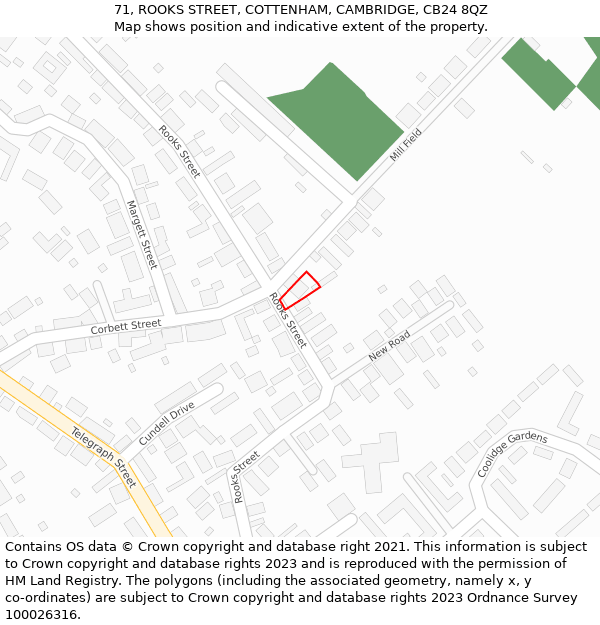 71, ROOKS STREET, COTTENHAM, CAMBRIDGE, CB24 8QZ: Location map and indicative extent of plot