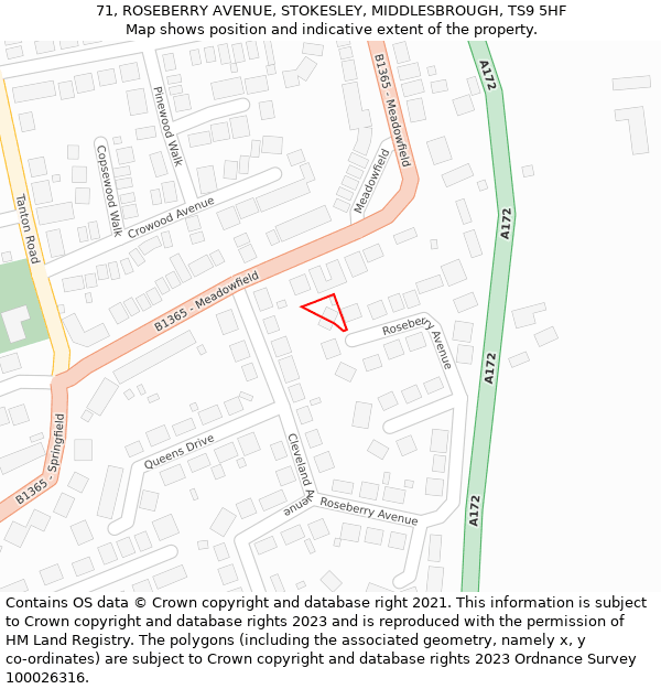 71, ROSEBERRY AVENUE, STOKESLEY, MIDDLESBROUGH, TS9 5HF: Location map and indicative extent of plot