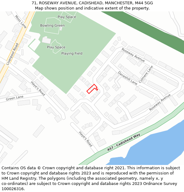 71, ROSEWAY AVENUE, CADISHEAD, MANCHESTER, M44 5GG: Location map and indicative extent of plot