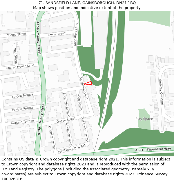 71, SANDSFIELD LANE, GAINSBOROUGH, DN21 1BQ: Location map and indicative extent of plot