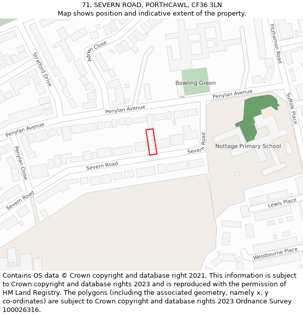 71, SEVERN ROAD, PORTHCAWL, CF36 3LN: Location map and indicative extent of plot