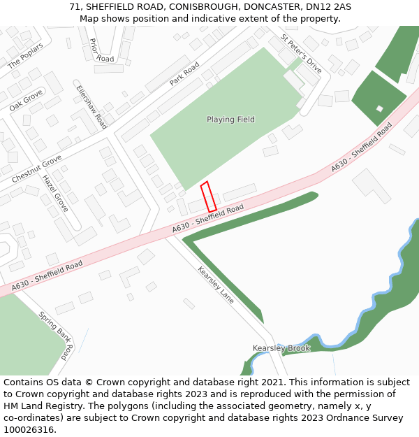 71, SHEFFIELD ROAD, CONISBROUGH, DONCASTER, DN12 2AS: Location map and indicative extent of plot