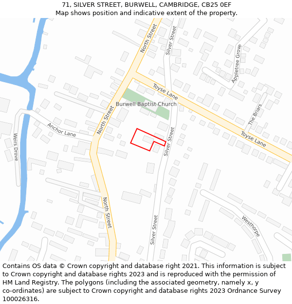 71, SILVER STREET, BURWELL, CAMBRIDGE, CB25 0EF: Location map and indicative extent of plot