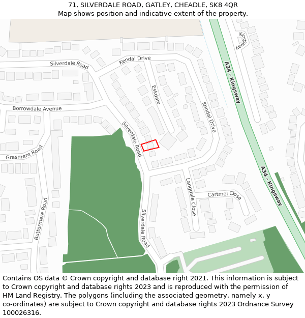 71, SILVERDALE ROAD, GATLEY, CHEADLE, SK8 4QR: Location map and indicative extent of plot