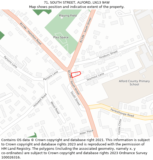 71, SOUTH STREET, ALFORD, LN13 9AW: Location map and indicative extent of plot