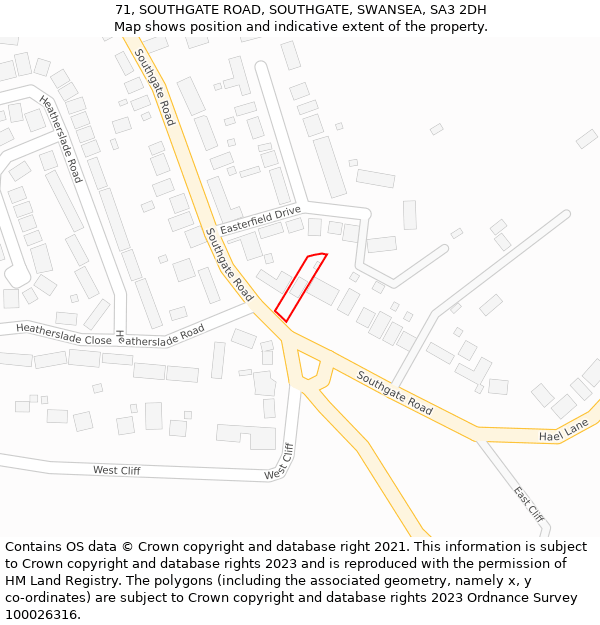 71, SOUTHGATE ROAD, SOUTHGATE, SWANSEA, SA3 2DH: Location map and indicative extent of plot