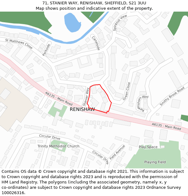 71, STANIER WAY, RENISHAW, SHEFFIELD, S21 3UU: Location map and indicative extent of plot