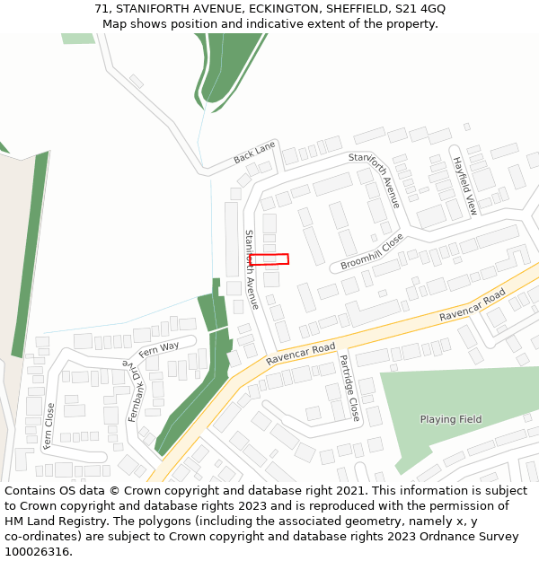 71, STANIFORTH AVENUE, ECKINGTON, SHEFFIELD, S21 4GQ: Location map and indicative extent of plot