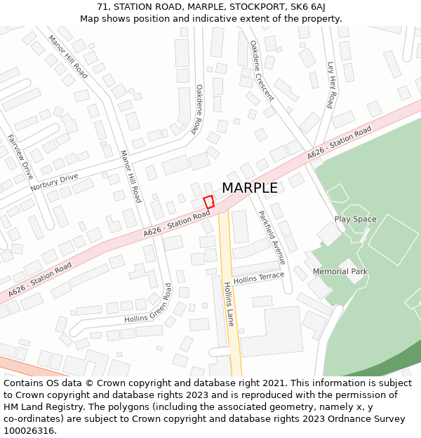 71, STATION ROAD, MARPLE, STOCKPORT, SK6 6AJ: Location map and indicative extent of plot
