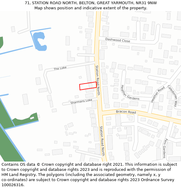 71, STATION ROAD NORTH, BELTON, GREAT YARMOUTH, NR31 9NW: Location map and indicative extent of plot