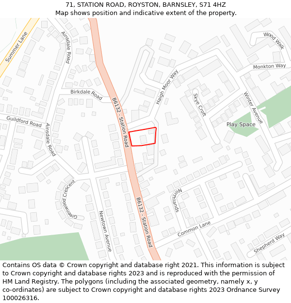 71, STATION ROAD, ROYSTON, BARNSLEY, S71 4HZ: Location map and indicative extent of plot