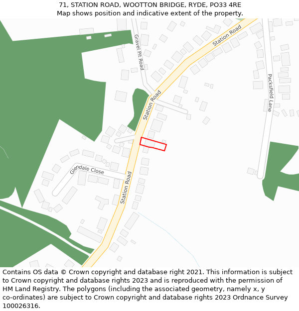 71, STATION ROAD, WOOTTON BRIDGE, RYDE, PO33 4RE: Location map and indicative extent of plot