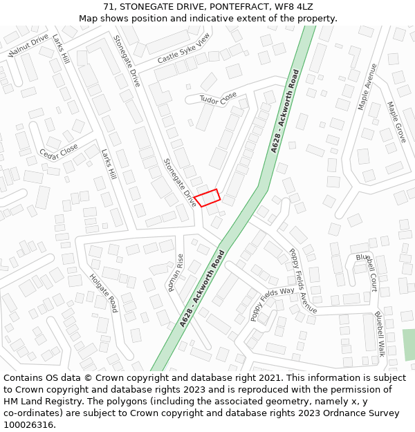 71, STONEGATE DRIVE, PONTEFRACT, WF8 4LZ: Location map and indicative extent of plot