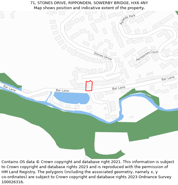 71, STONES DRIVE, RIPPONDEN, SOWERBY BRIDGE, HX6 4NY: Location map and indicative extent of plot