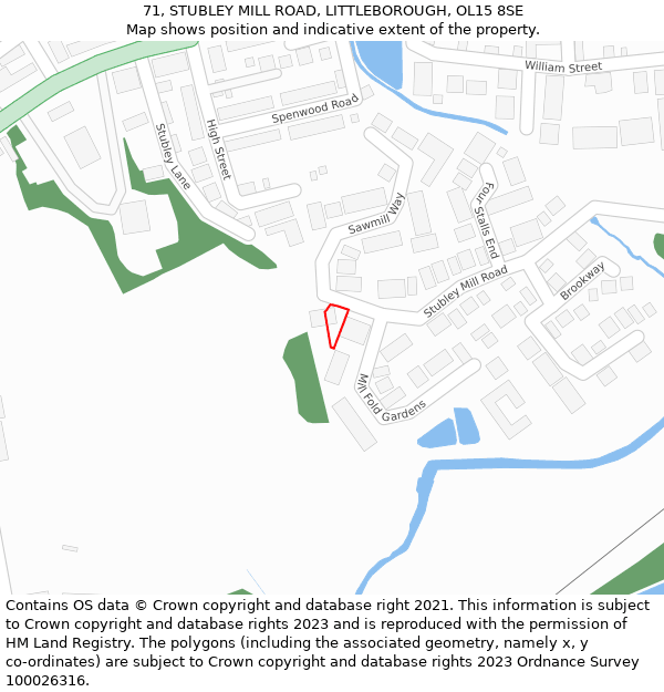 71, STUBLEY MILL ROAD, LITTLEBOROUGH, OL15 8SE: Location map and indicative extent of plot