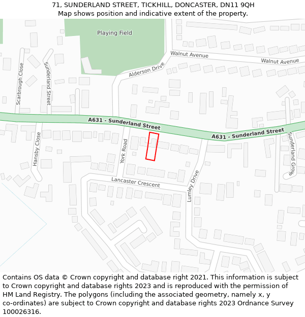 71, SUNDERLAND STREET, TICKHILL, DONCASTER, DN11 9QH: Location map and indicative extent of plot