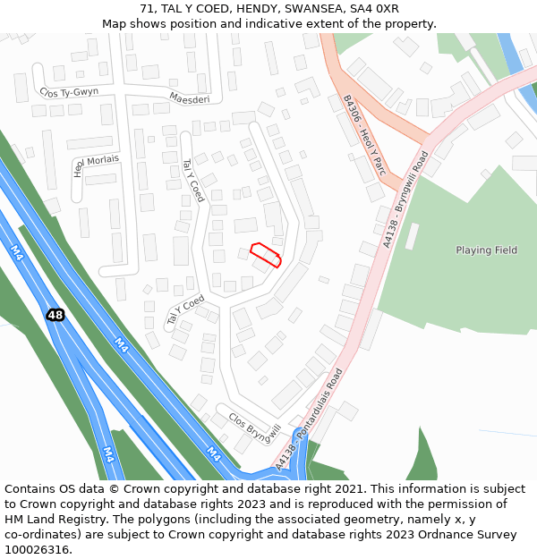 71, TAL Y COED, HENDY, SWANSEA, SA4 0XR: Location map and indicative extent of plot