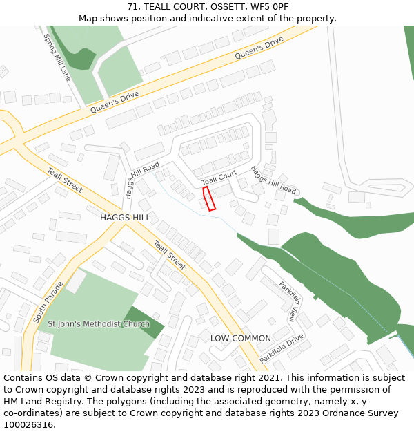 71, TEALL COURT, OSSETT, WF5 0PF: Location map and indicative extent of plot