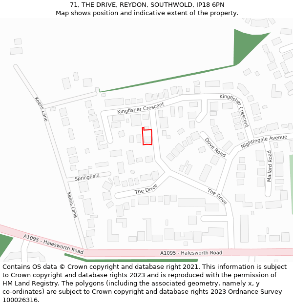 71, THE DRIVE, REYDON, SOUTHWOLD, IP18 6PN: Location map and indicative extent of plot