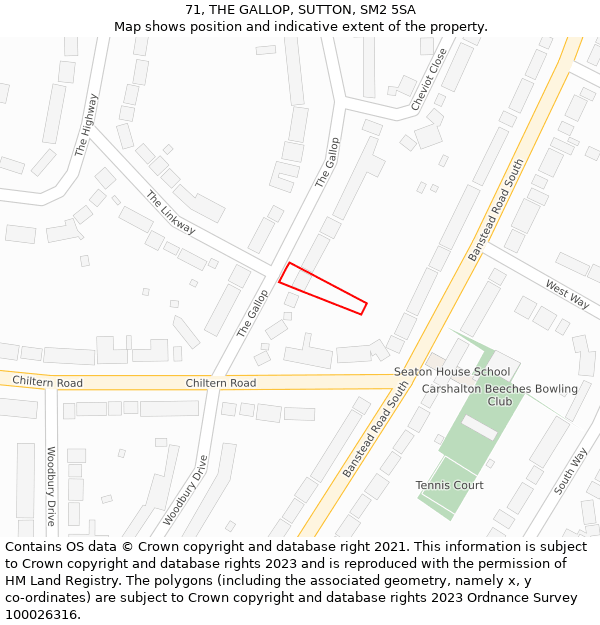 71, THE GALLOP, SUTTON, SM2 5SA: Location map and indicative extent of plot