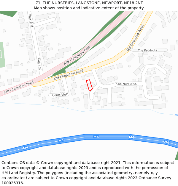 71, THE NURSERIES, LANGSTONE, NEWPORT, NP18 2NT: Location map and indicative extent of plot