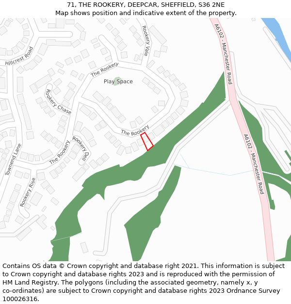 71, THE ROOKERY, DEEPCAR, SHEFFIELD, S36 2NE: Location map and indicative extent of plot