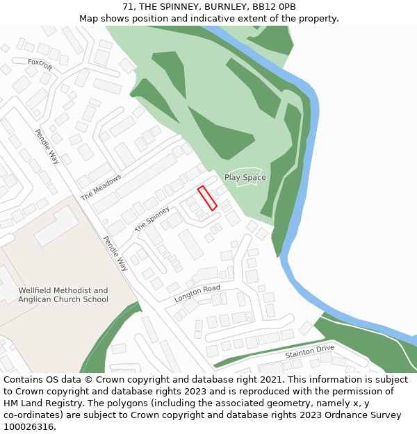 71, THE SPINNEY, BURNLEY, BB12 0PB: Location map and indicative extent of plot