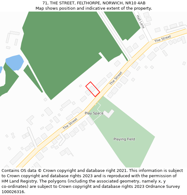 71, THE STREET, FELTHORPE, NORWICH, NR10 4AB: Location map and indicative extent of plot