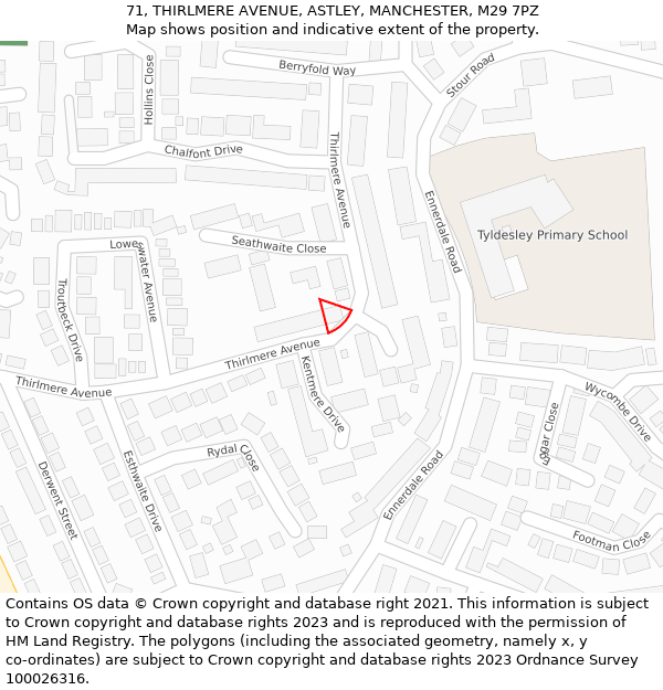 71, THIRLMERE AVENUE, ASTLEY, MANCHESTER, M29 7PZ: Location map and indicative extent of plot