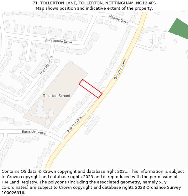 71, TOLLERTON LANE, TOLLERTON, NOTTINGHAM, NG12 4FS: Location map and indicative extent of plot