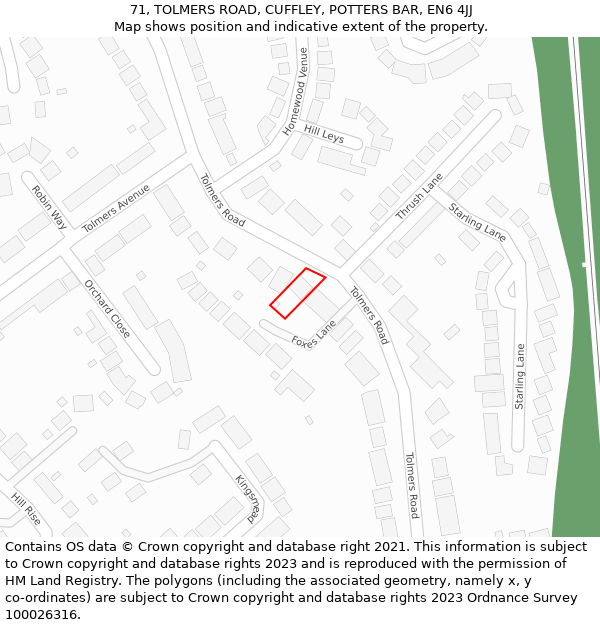 71, TOLMERS ROAD, CUFFLEY, POTTERS BAR, EN6 4JJ: Location map and indicative extent of plot