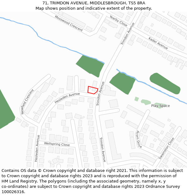 71, TRIMDON AVENUE, MIDDLESBROUGH, TS5 8RA: Location map and indicative extent of plot