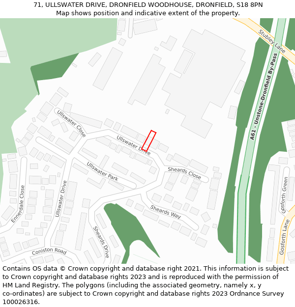 71, ULLSWATER DRIVE, DRONFIELD WOODHOUSE, DRONFIELD, S18 8PN: Location map and indicative extent of plot