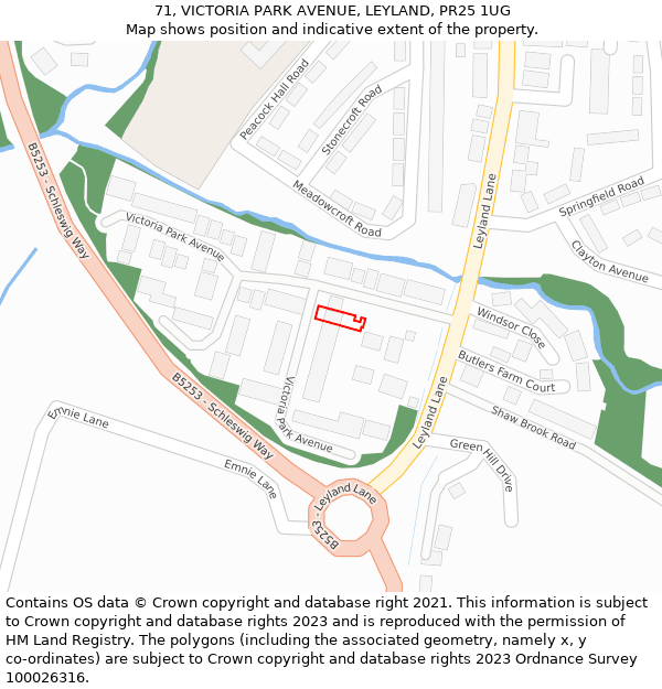 71, VICTORIA PARK AVENUE, LEYLAND, PR25 1UG: Location map and indicative extent of plot