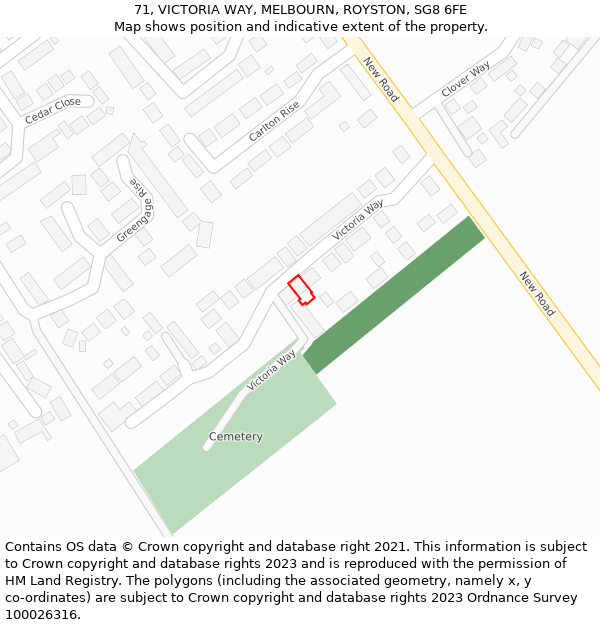 71, VICTORIA WAY, MELBOURN, ROYSTON, SG8 6FE: Location map and indicative extent of plot