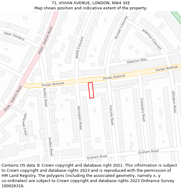 71, VIVIAN AVENUE, LONDON, NW4 3XE: Location map and indicative extent of plot